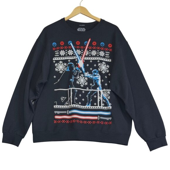 Star Wars Black Darth Vader Luke Skywalker Christmas Sweater Sweatshirt Size XL - Picture 1 of 8